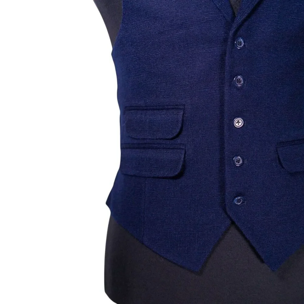 Mens Navy Blue Vest 40R Wool Corduroy Waistcoat Preppy Casual Formal Wedding